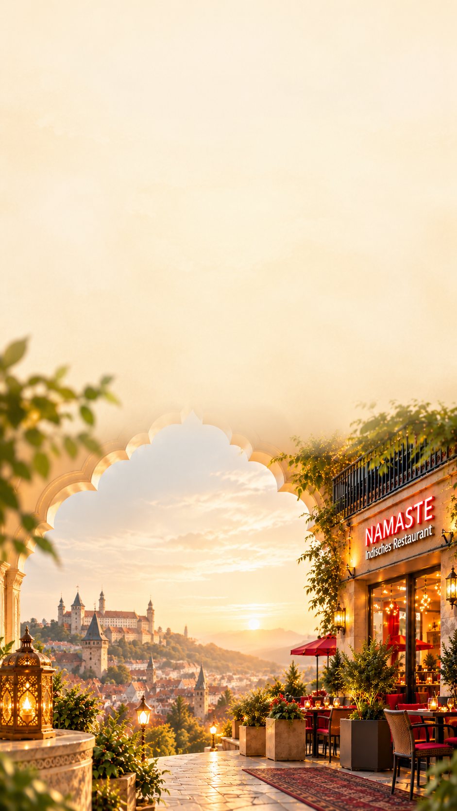 Terrasse des Namaste Restaurants mit Blick über die Altstadt